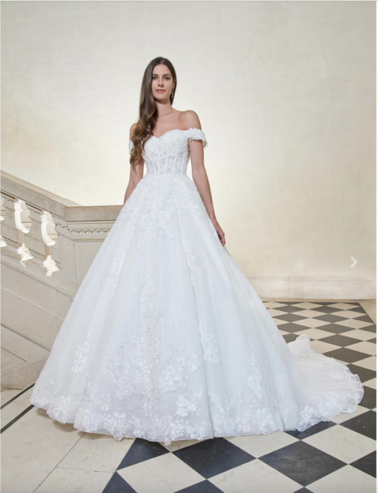 Robe de mariée Ludivine. C'est une robe de mariée en tulle soft et doux avec un bustier en tulle serti de sequins. Cette robe de mariée est disponible dans votre boutique Rêve d'un Jour à Yvetot situé entre Rouen et Le Havre