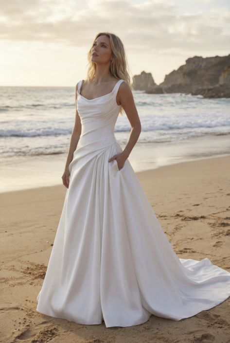 NYMPHÉA Cette sublime robe en Mikado s'appelle Nymphéa. Sa matière ainsi que ses plissées lui apporte cette allure tellement chic et élégante. Nymphéa est disponible dans votre boutique Rêve d'un Jour à Yvetot (entre Rouen et Le Havre)